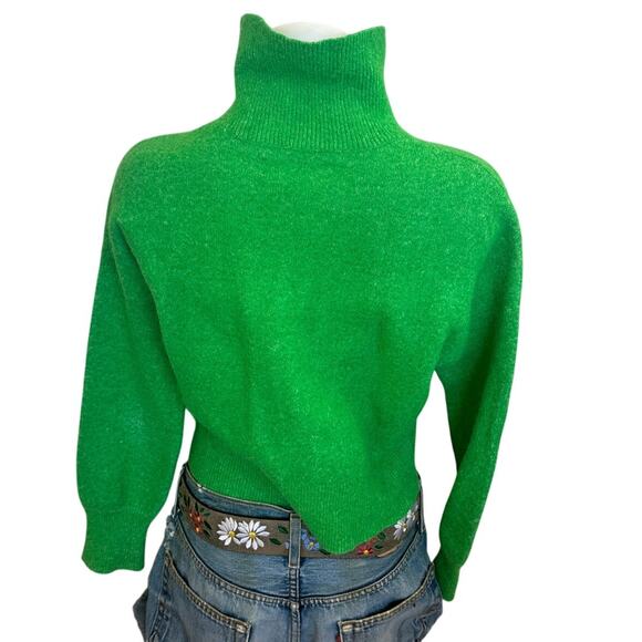 Samsoe Kelly Green Turtleneck Sweater SMALL Soft Wool Alpaca Cropped Bright $300 - Picture 6 of 8